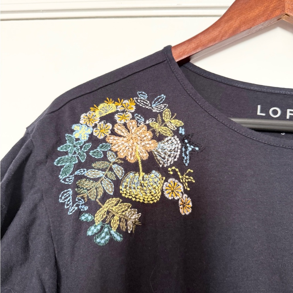 LOFT Floral Embroidered Ruffle Shoulder Tee - Picture 3 of 6